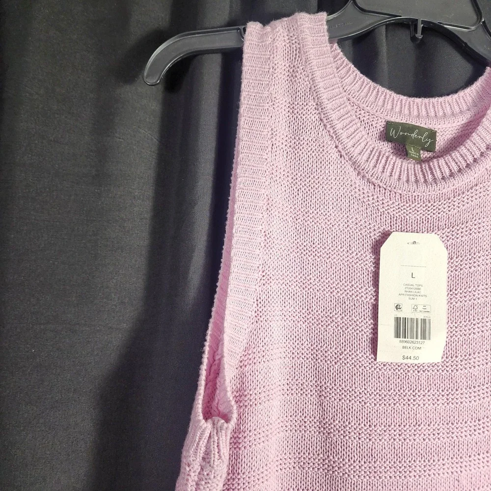 Wonderly‎ Lilac Boho Knit Sleeveless Sweater Vest Tank Top Women L spring layer